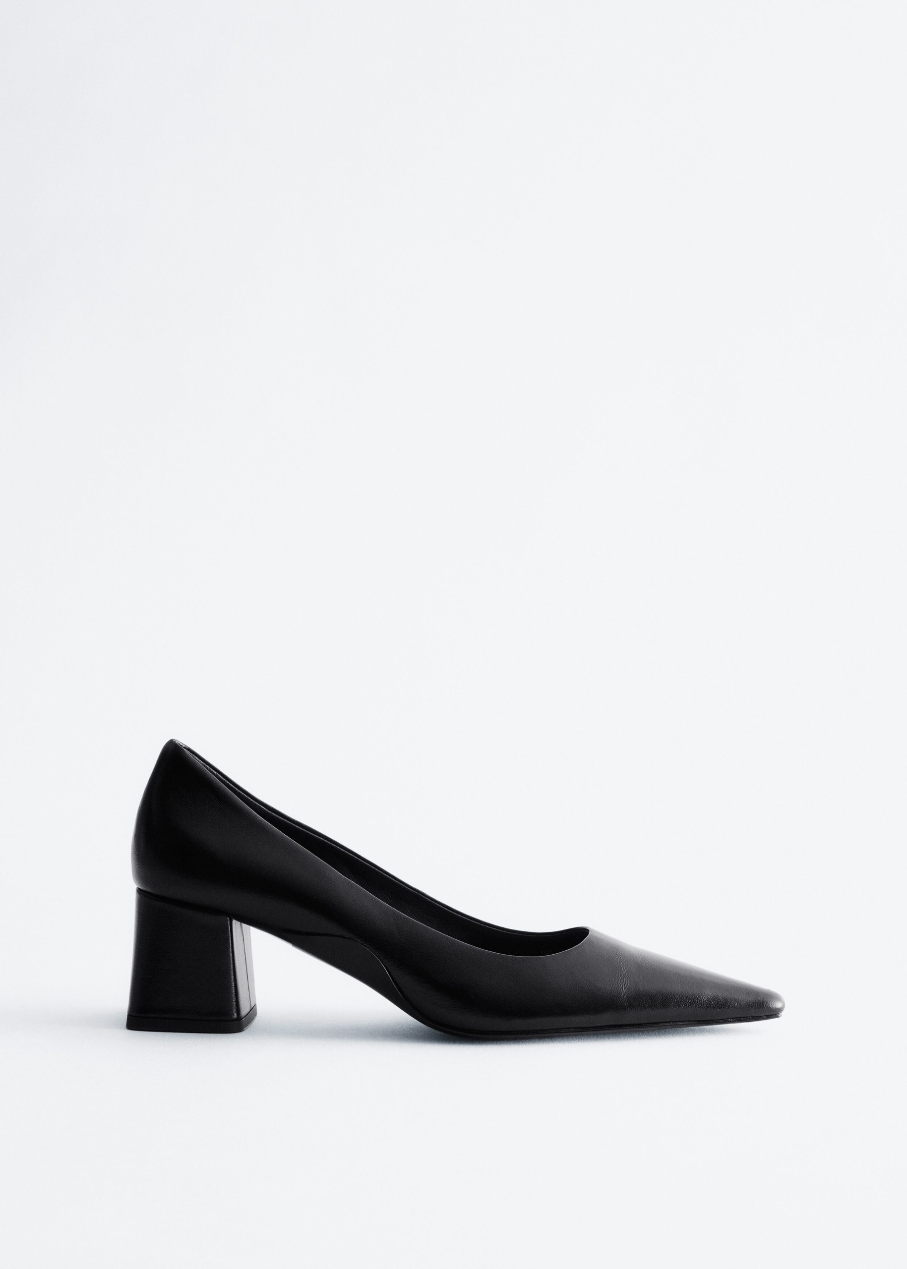 Leather Block Heel Pumps - Black