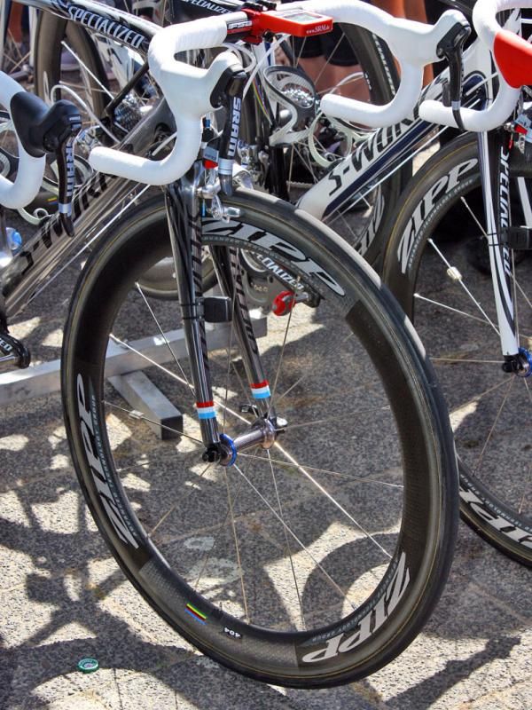 Saxo Bank riders have a wide range of Zipp wheels to choose from to suit the day's conditions and weather.