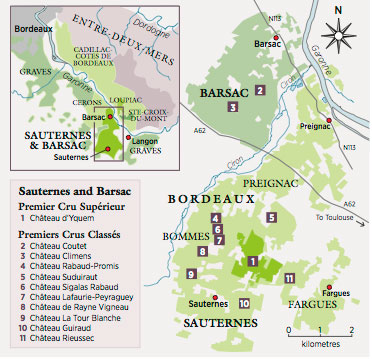 Sauternes and Barsac map