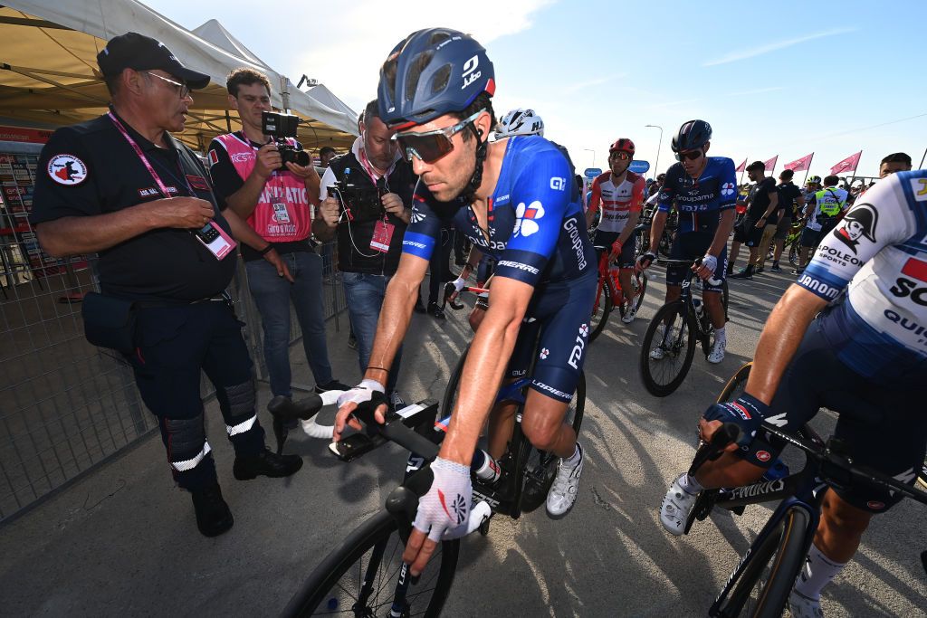 SAN SALVO ITALY MAY 07 Thibaut Pinot of France and Team Groupama FDJ reacts after the 106th Giro dItalia 2023 Stage 2 a 202km stage from Teramo to San Salvo UCIWT on May 07 2023 in San Salvo Italy Photo by Tim de WaeleGetty Images