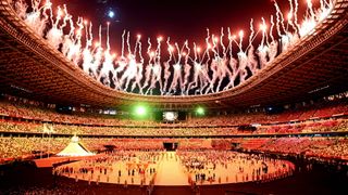 Fireworks light the sky during opening ceremonies at the 2020 Tokyo Olympics