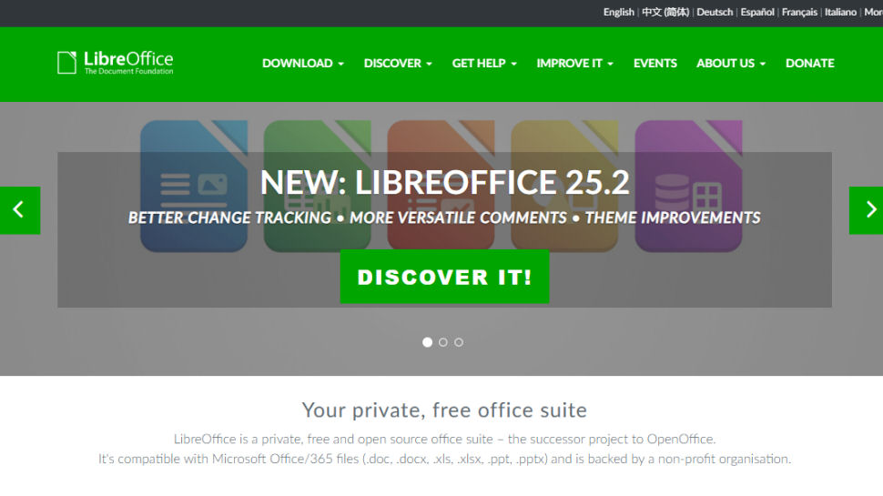 LibreOffice website screenshot (May 2025)