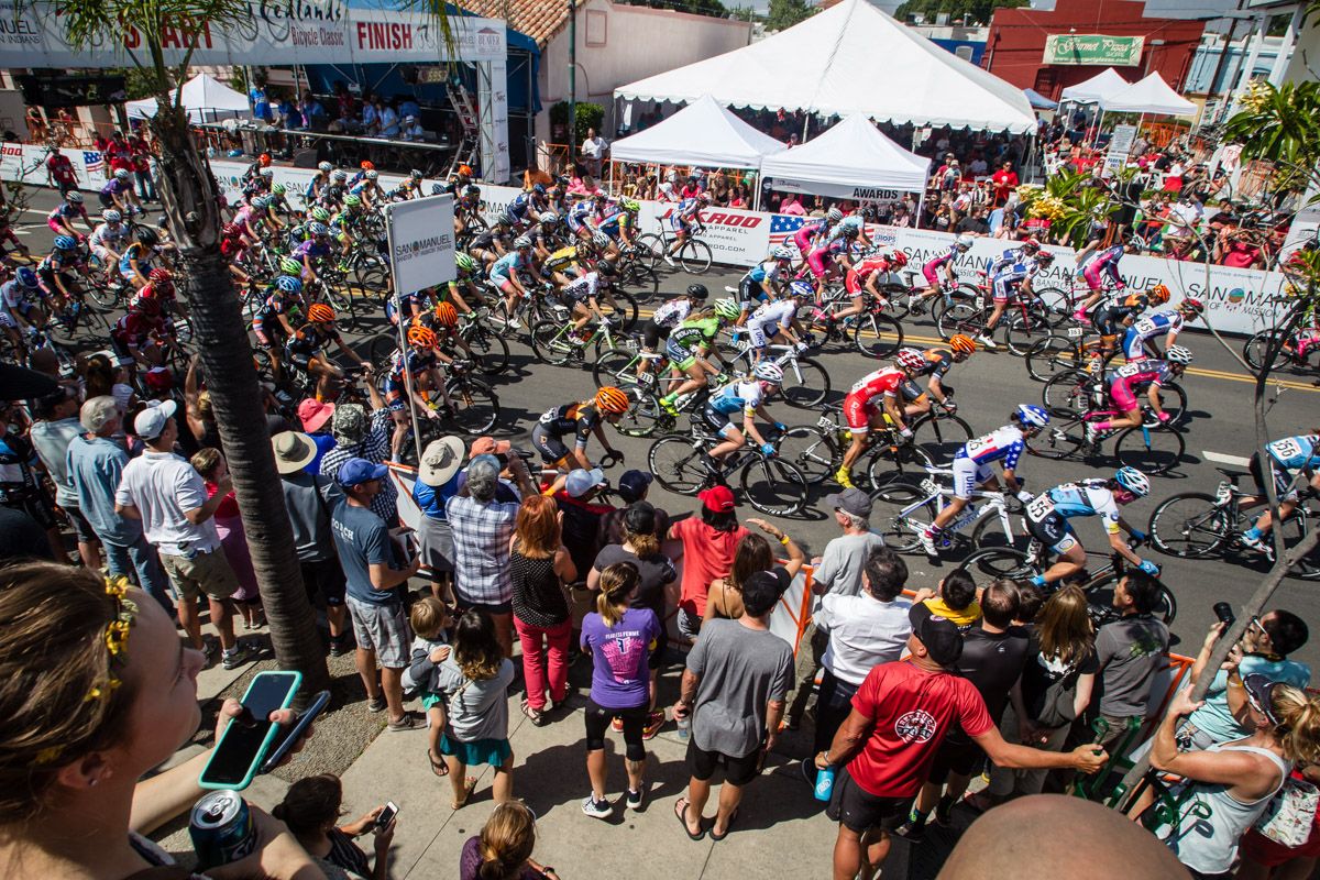 The women leave the line in downtown Redlands