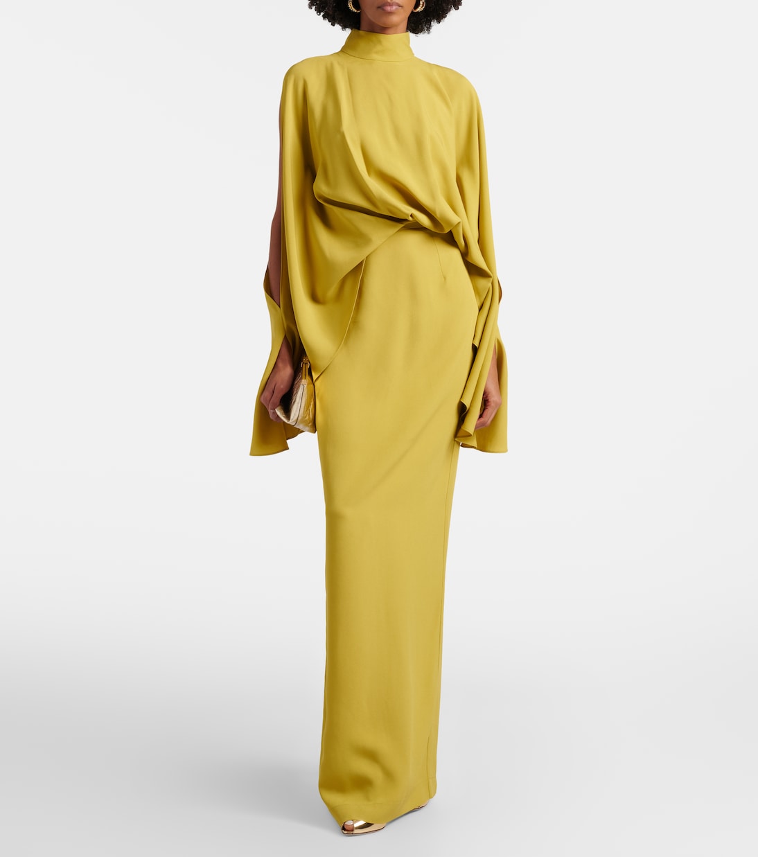 Bacall Draped Satin Gown in Green - Taller Marmo