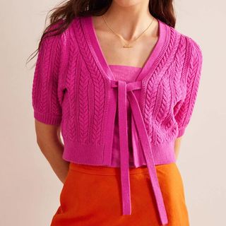 cropped bow trimmed cardigan