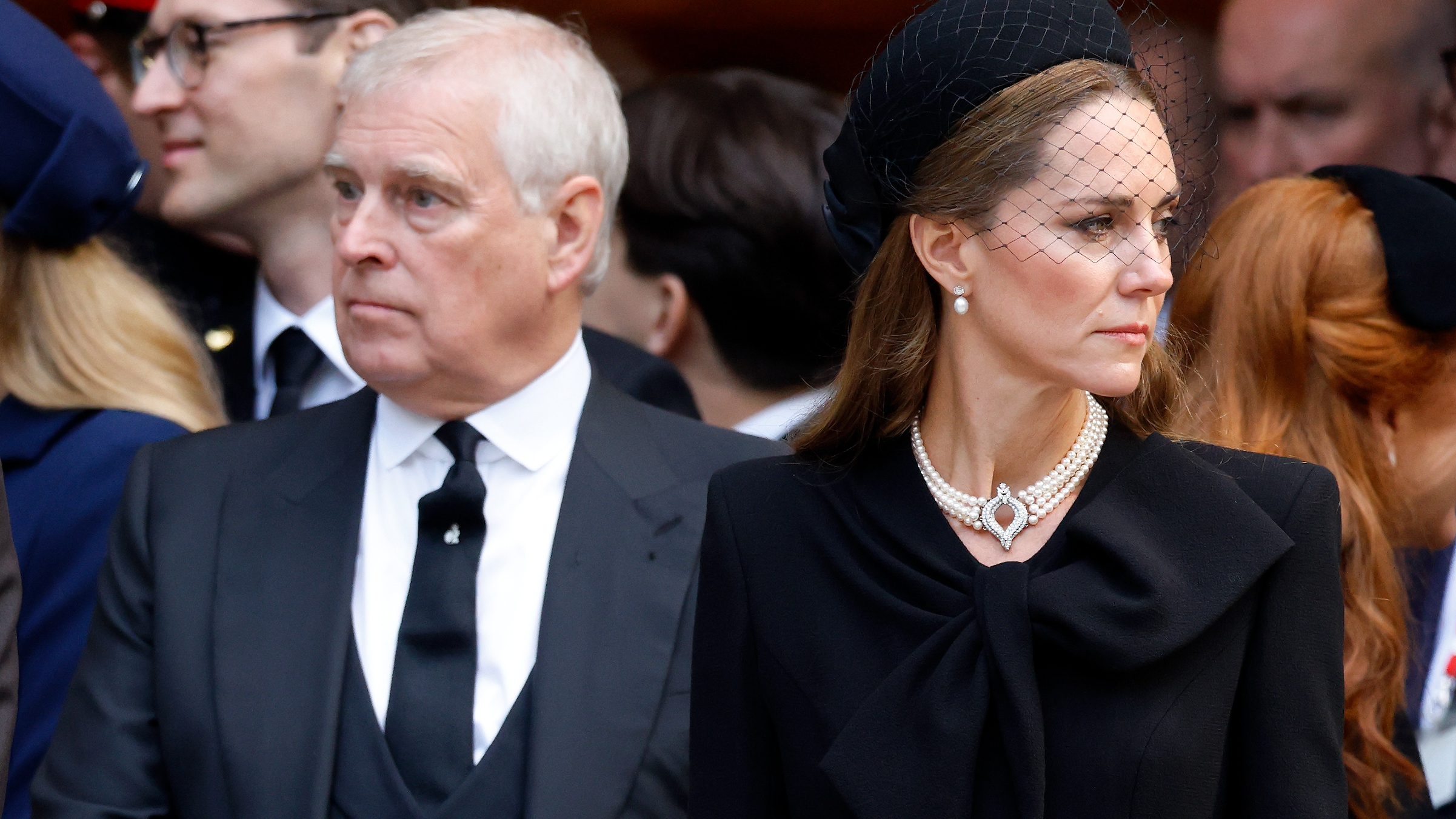 Andrew and Catherine, Princess of Wales attend Katharine, Duchess of Kent's Requiem Mass service at Westminster Cathedral on September 16, 2025