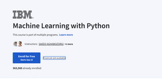 A screenshot of the Coursera website advertising the 'Machine Learning with Python' course