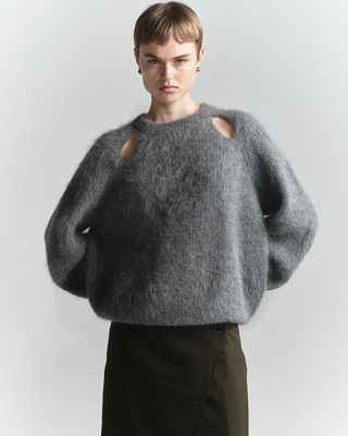 0119 Cut-Out Fluffy Sweater