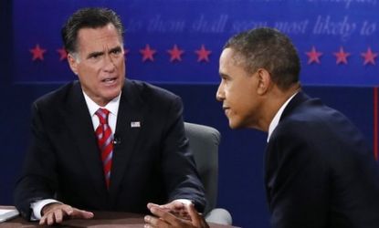 President Obama and Mitt Romney during their final debate on Oct. 22: Both Obama and Romney stretched the truth in certain areas in their Florida face-off.