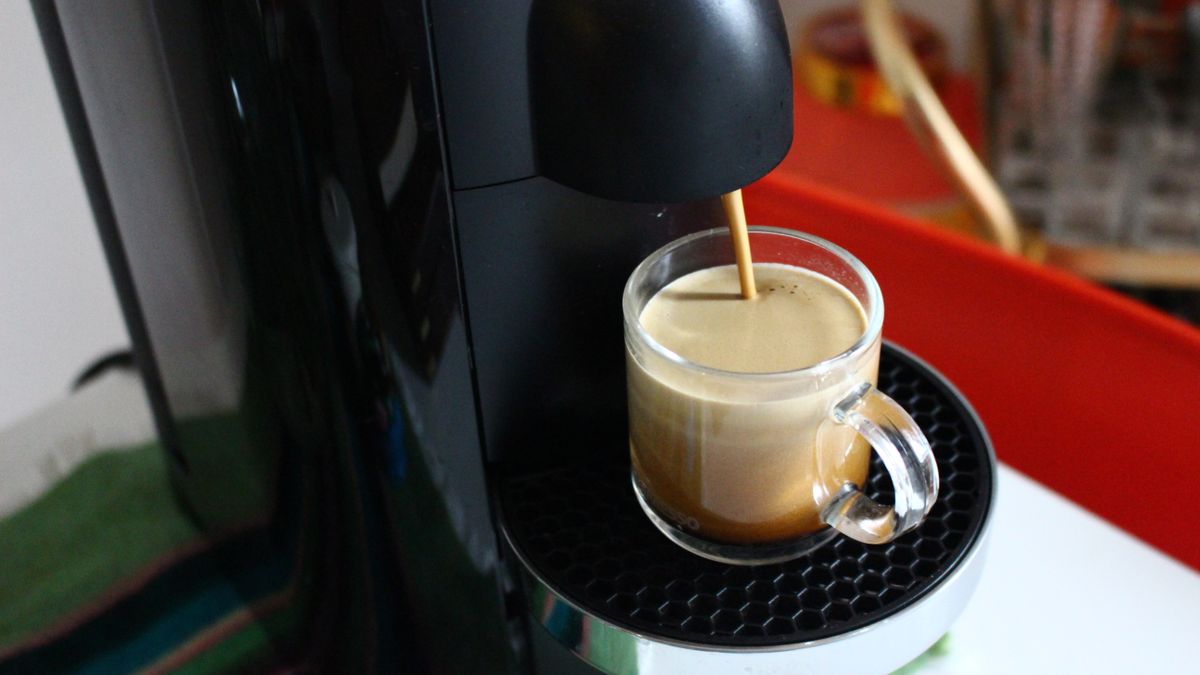 Nespresso Vertuo Plus coffee maker on kitchen counter