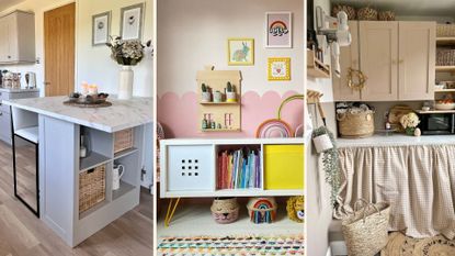 Collage showing three IKEA KALLAX hacks