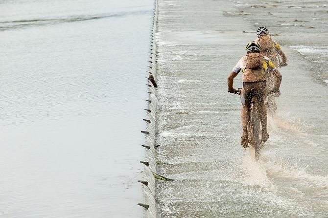 Riders at a water crossing