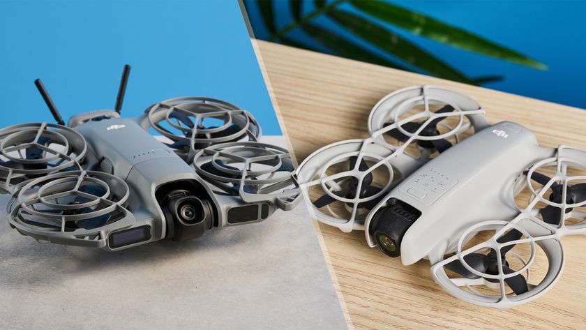 A DJI Neo 2 on the left and a DJI Neo on the right