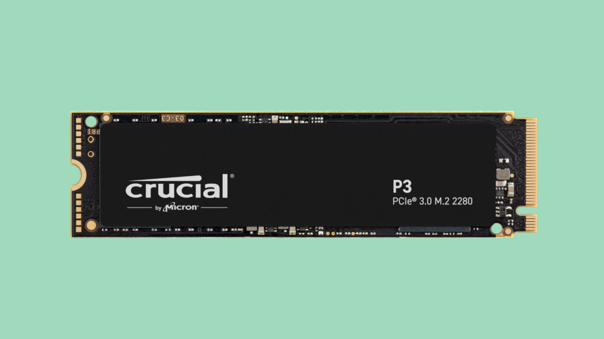 P3 Crucial SSD on a light green background