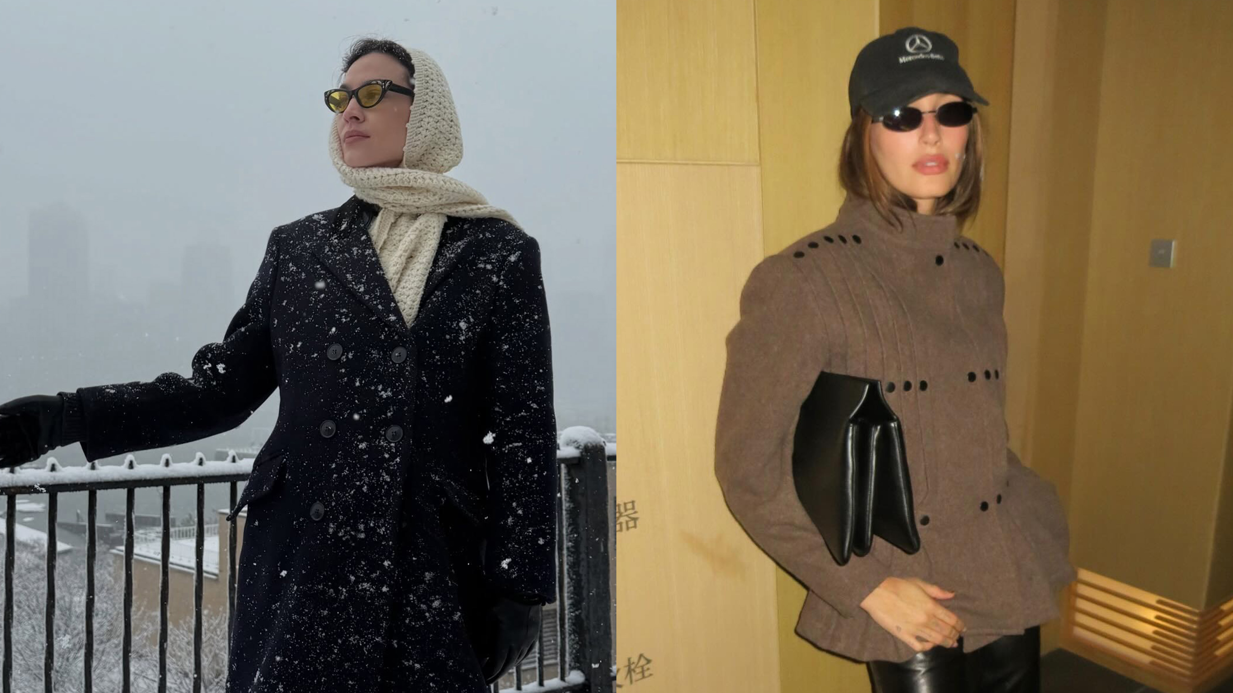 Hailey Bieber and Alexa Chung wearing leather pants in 2025. 