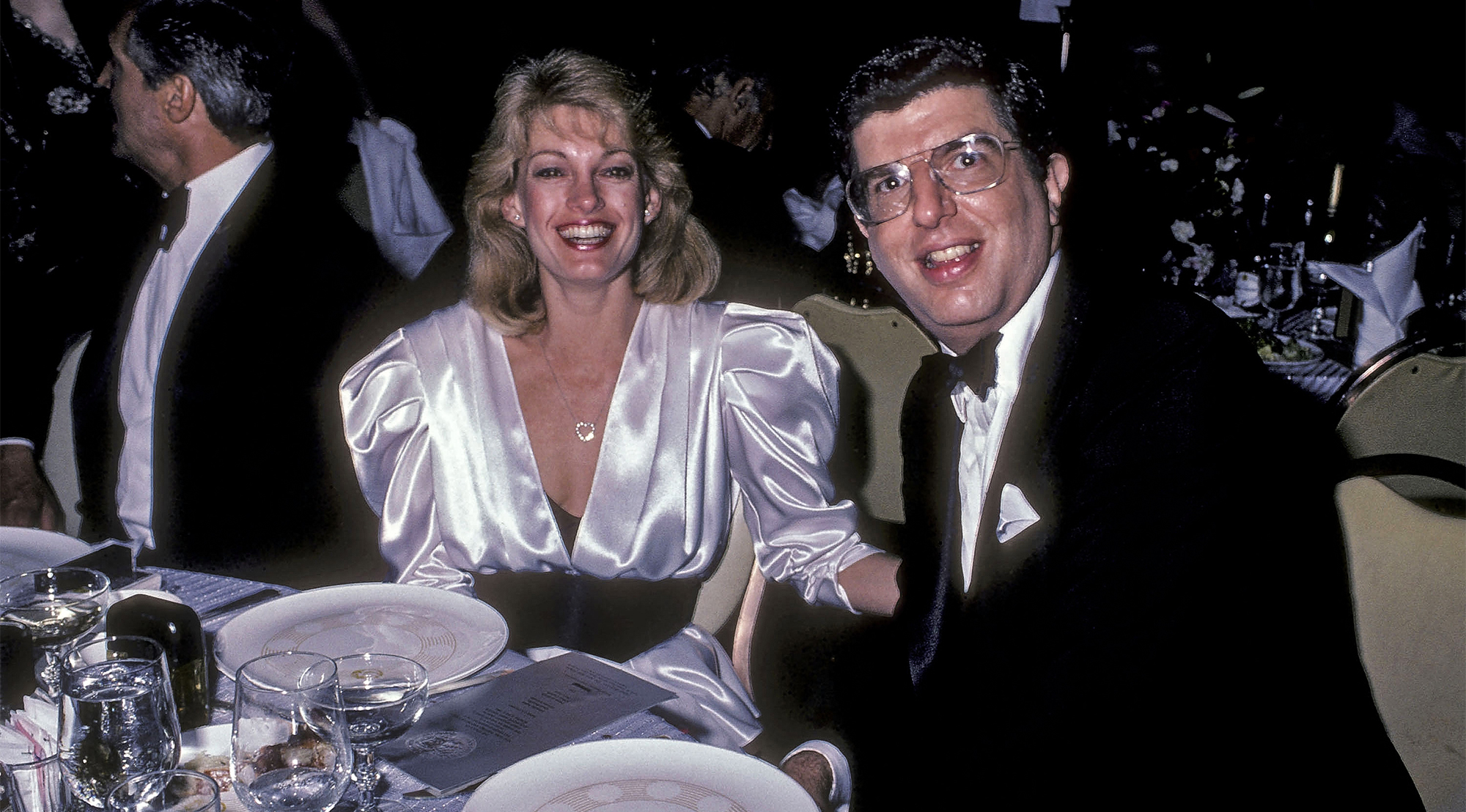Composer Marvin Hamlisch and guest Cynthia Garvey attend the 37th Annual Tony Awards After Party on June 5, 1983 at the New York Hilton Hotel in New York City.