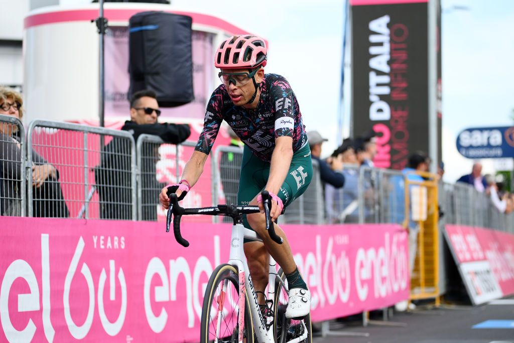 LAVARONE ITALY MAY 25 Hugh Carthy of United Kingdom and Team EF Education Easypost crosses the finishing line during the 105th Giro dItalia 2022 Stage 17 a 168 km stage from Ponte di Legno to Lavarone 1161m Giro WorldTour on May 25 2022 in Lavarone Italy Photo by Tim de WaeleGetty Images