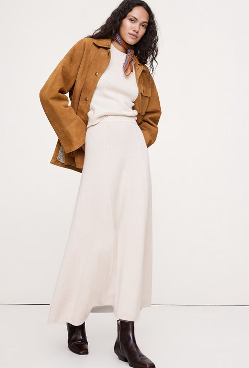 Merino-Cotton Midi Sweater Skirt