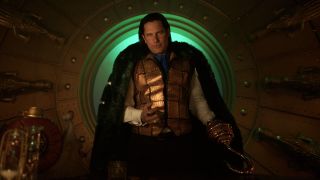 Joe Manganiello as Crocdile in the One Piece Season 2 finale, with gold hook on his left hand and a cigar in his right hand