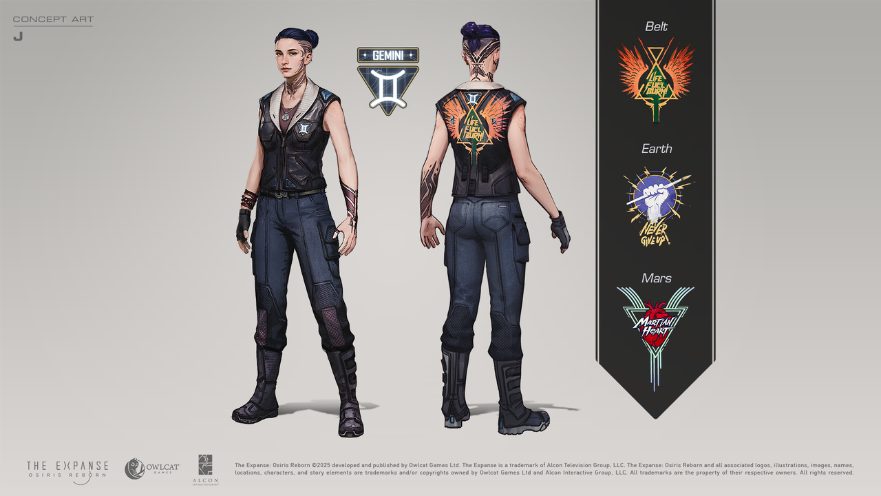 Concept art of J, a companion in The Expanse: Osiris Reborn.