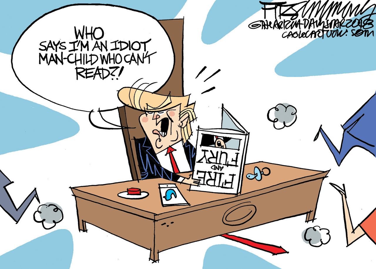 Political cartoon U.S. Trump Fire and Fury