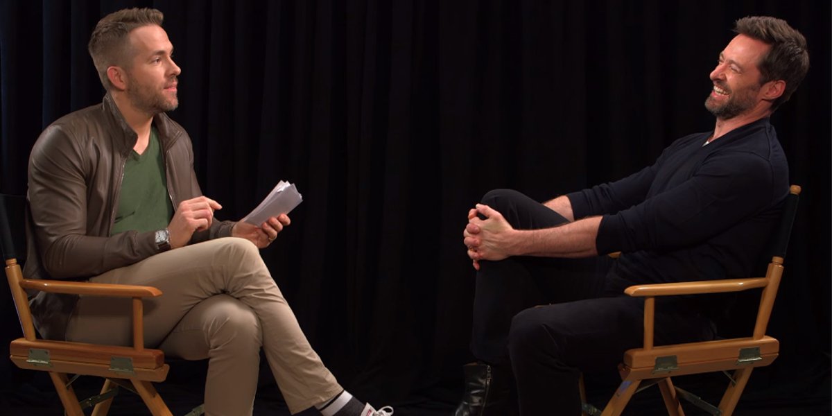 Ryan Reynolds interviewing Hugh Jackman