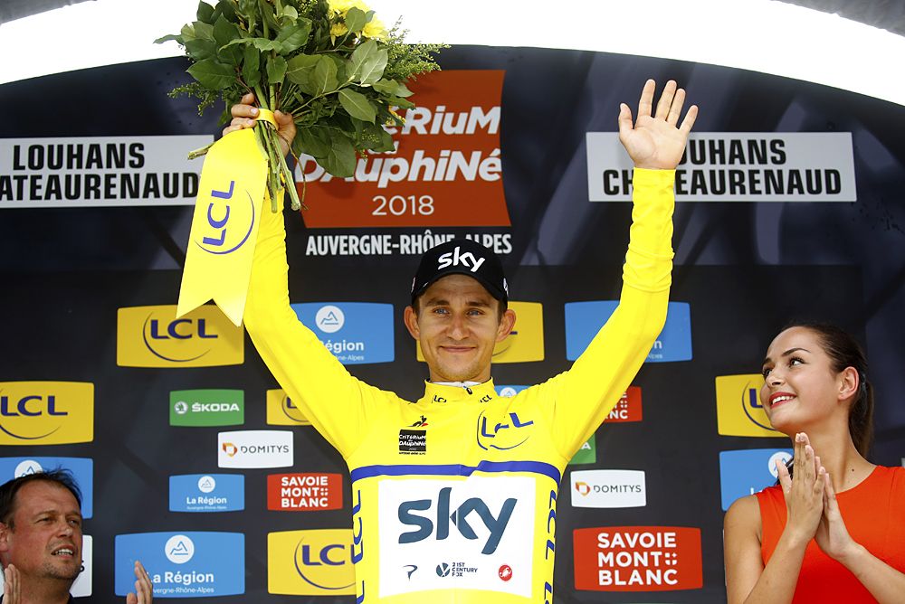 Michal Kwiatkowski takes back the overall lead after Team Sky win the team time trial at Criterium du Dauphine