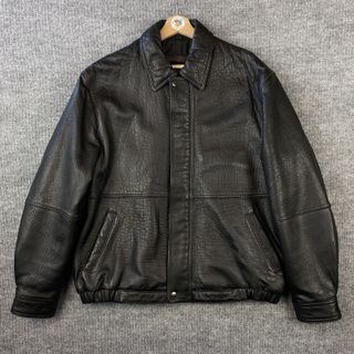 Vintage 90s Black Genuine Leather Bomber Aviator Jacket Coat 