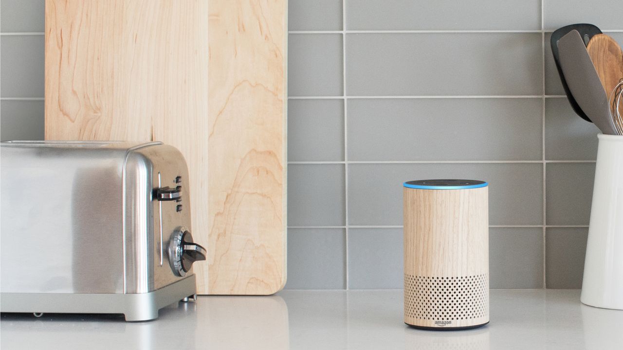 Oak Amazon alexa in a kitchen