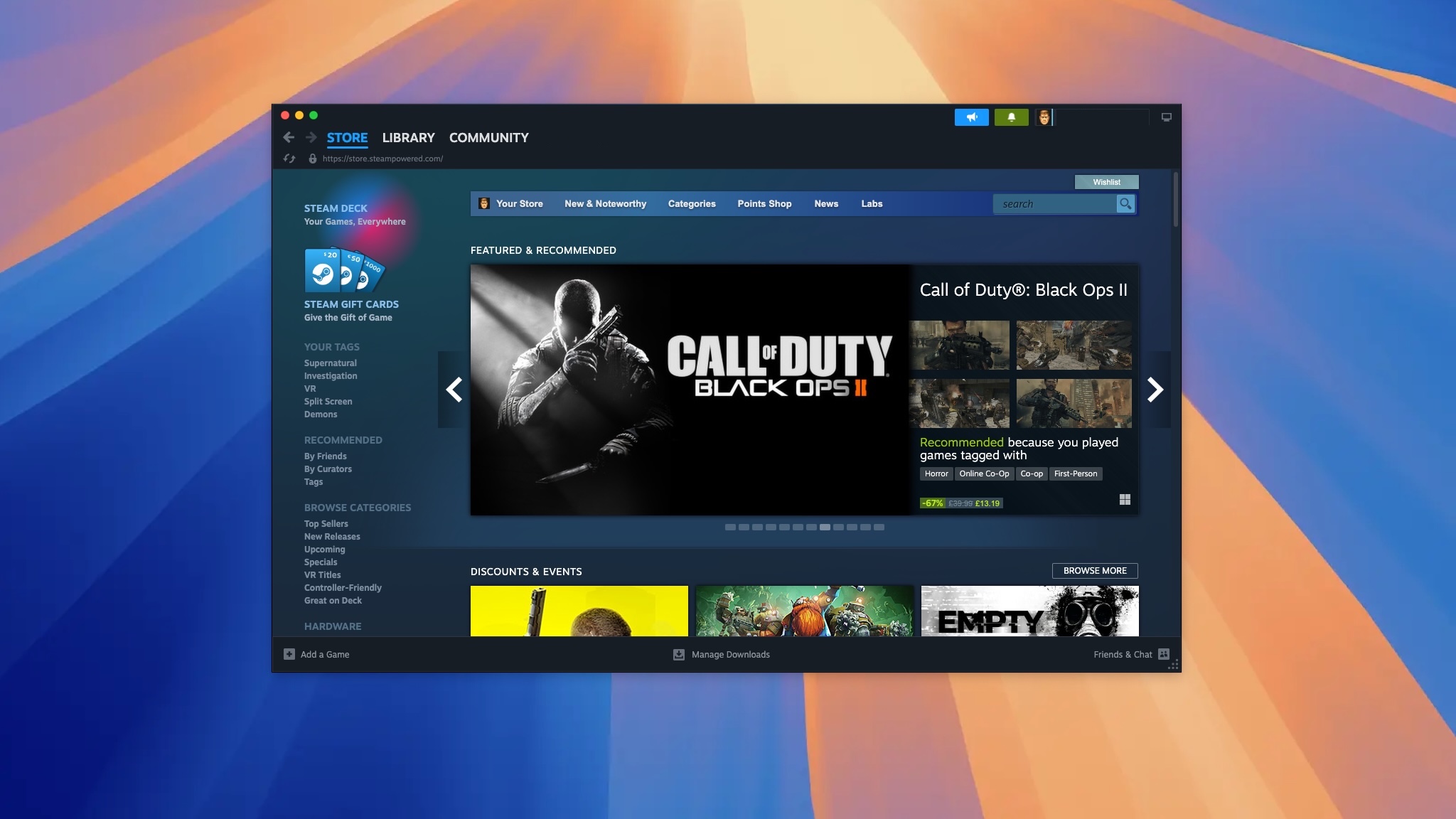 A screenshot of Steam running on macOS