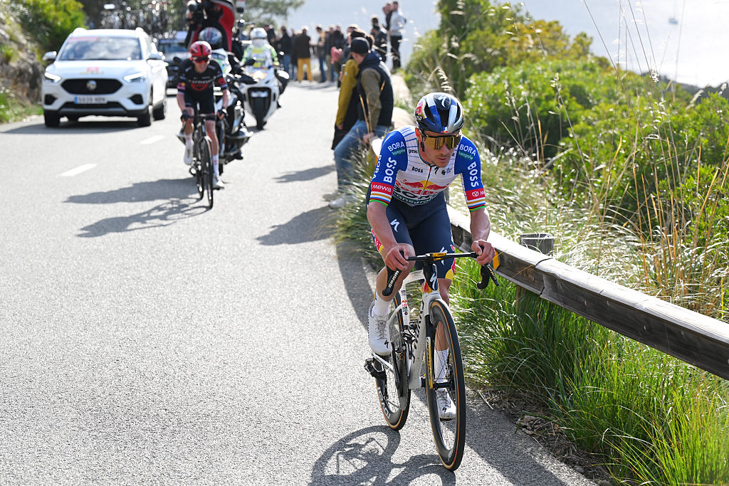 MIRADOR D&amp;amp;apos;ES COLOMER, SPAIN - JANUARY 31: (L-R) Mathys Rondel of France and Team Tudor Pro Cycling and race winner Remco Evenepoel of Belgium and Team Red Bull - BORA - hansgrohe compete in the breakaway during the 35th Challenge Ciclista Mallorca 2026 - Trofeo Andratx - Pollenca a 121.5km one day race from Andratx to Mirador d&amp;amp;apos;Es Colomer 206m / Stage shortened due to strong winds / on January 31, 2026 in Mirador d&amp;amp;apos;Es Colomer, Spain. (Photo by Tim de Waele/Getty Images)
