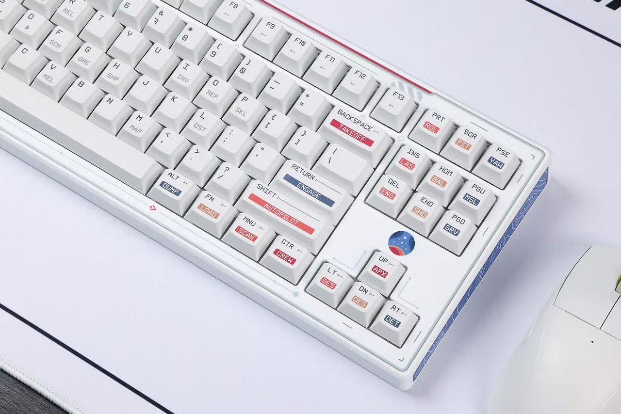Shots of the keyboard, keys, cable, and deskmat included in the Drop x Starfield collab
