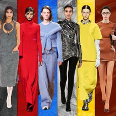 Future made graphic of fall 2023 color trends red blue yellow silver grey and brown