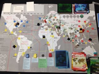 One of the final Pandemic Legacy board prototypes.