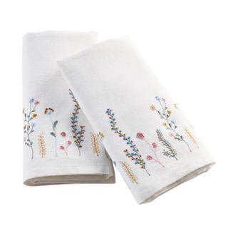 LA REDOUTE INTERIEURS Set of 2 Lara Embroidered Floral Cotton Linen Napkins