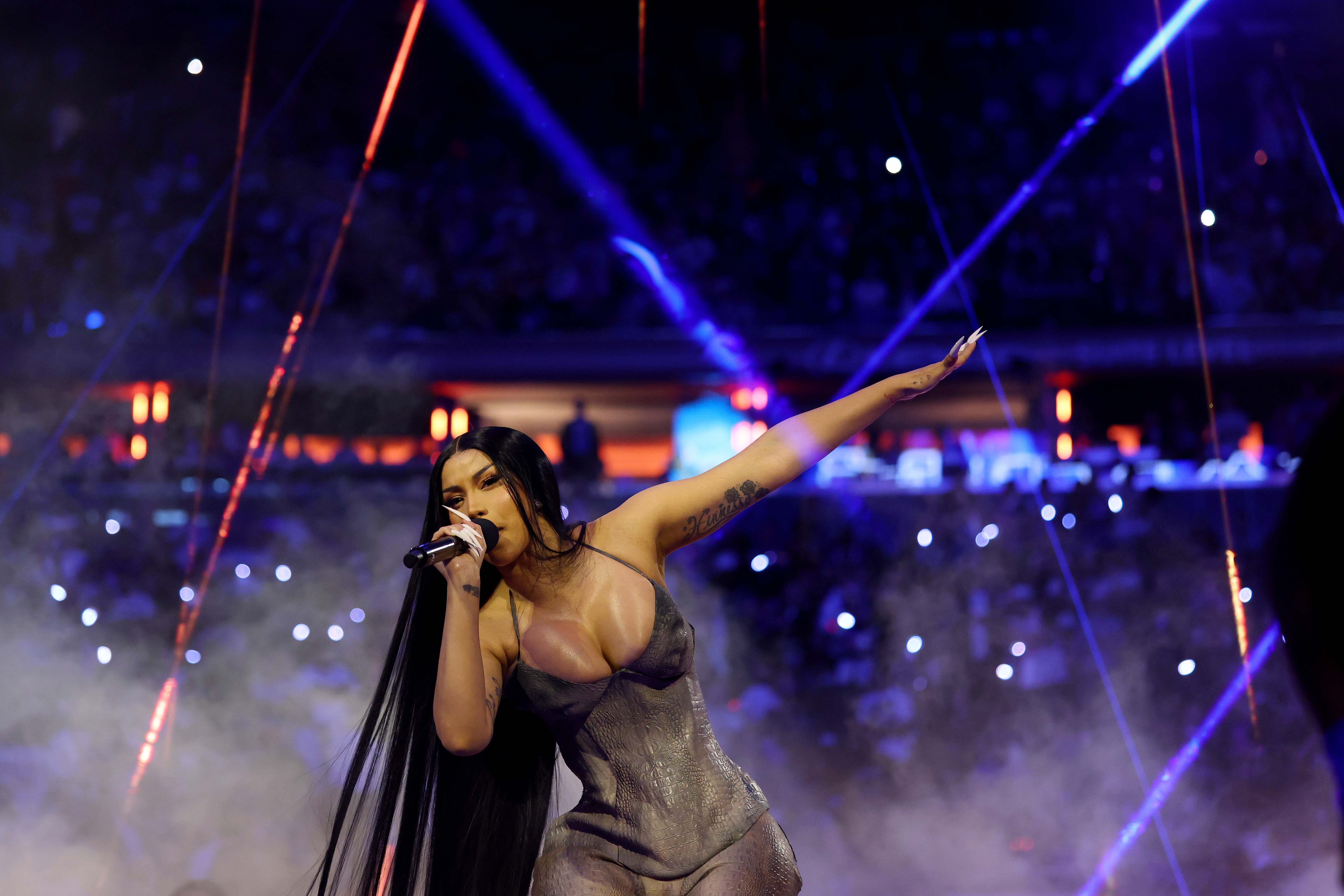 Cardi B performed at the NBA Finals Knicks halftime show in a croc matching set