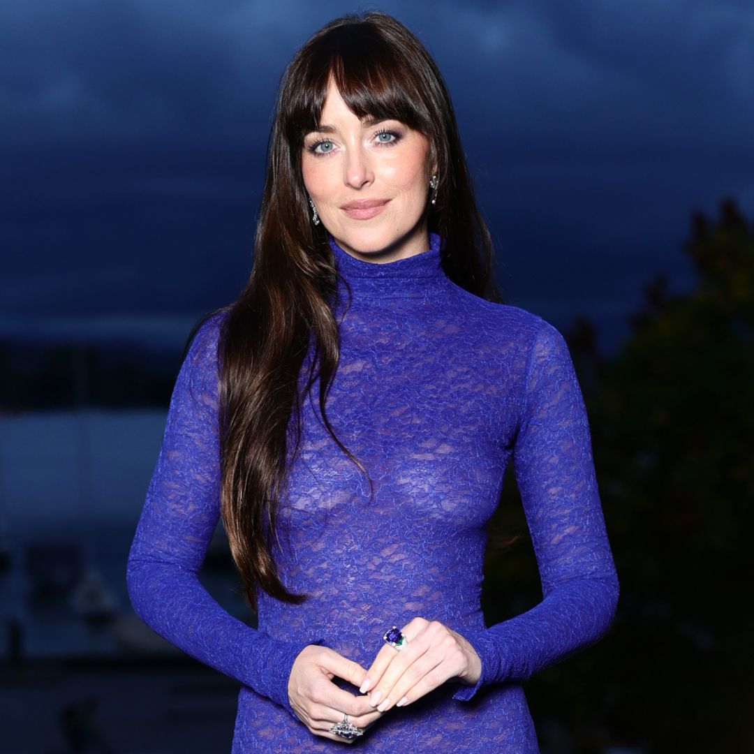 Dakota Johnson attended the Zurich Film Festival in a sheer drop-waist royal blue gown from Gucci