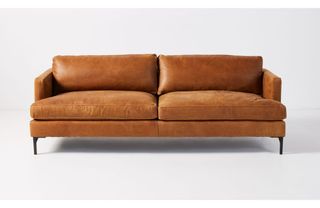 A tan brown leather sofa
