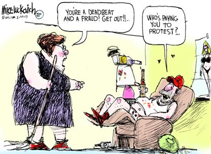 Political Cartoon U.S. Paid protestors liberals Trump Administration
