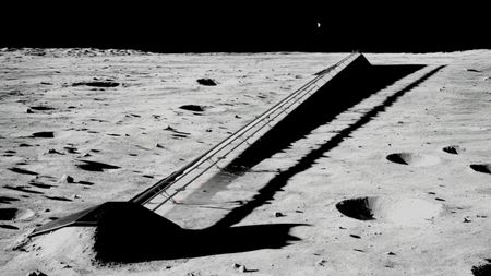 Illustration of an electromagnetic mass driver on the moon, which SpaceX plans to use to launch AI satellites into space.