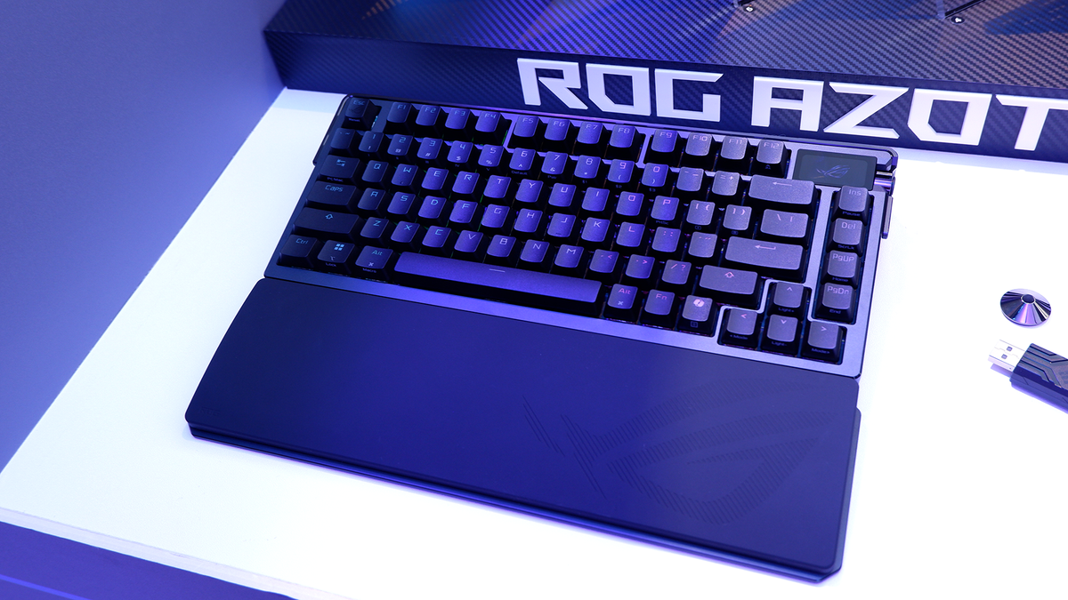 An Asus ROG Azoth Extreme gaming keyboard at at event in Taipei.