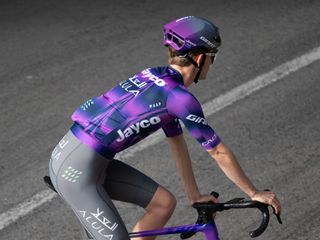 A Jayco rider wearing the new purple and grey MAAP team kit