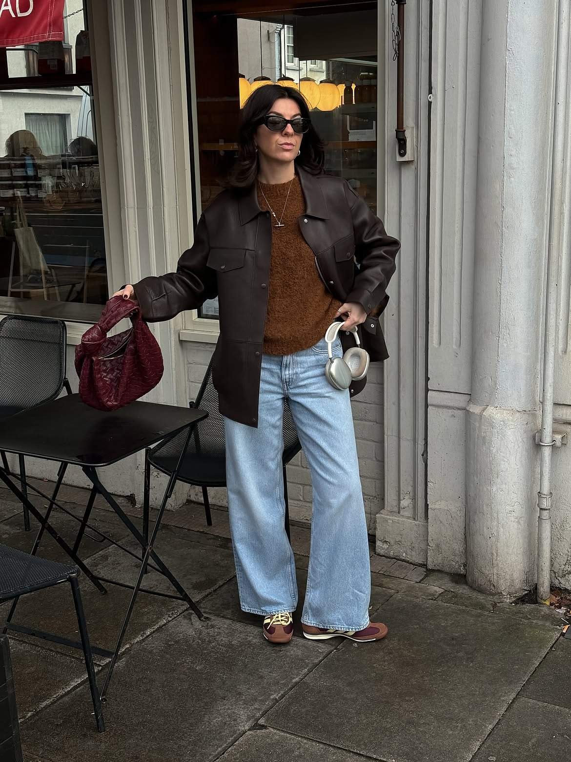 francesca wearing brown jumper