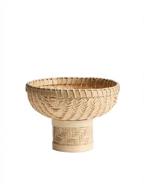 Footed bamboo serving bowl