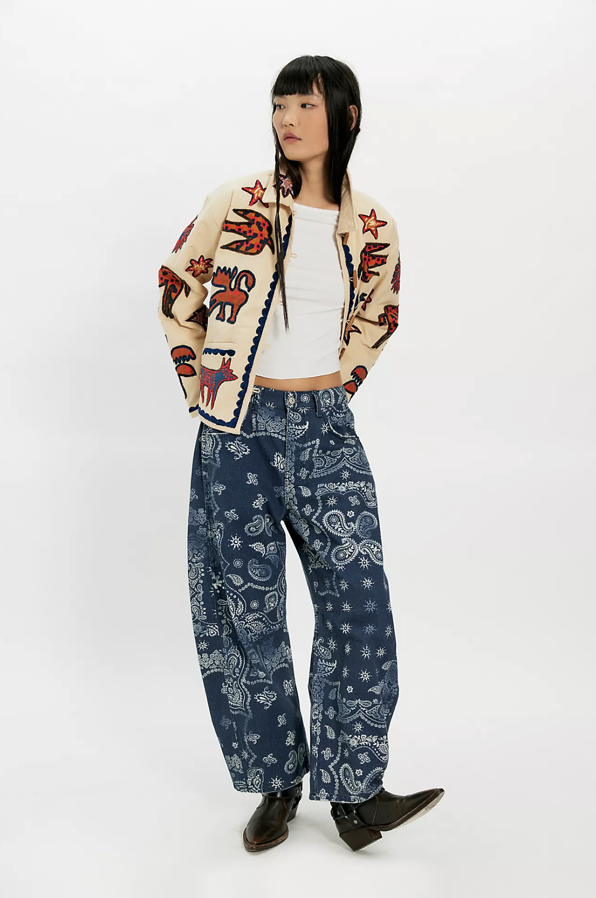 Free People, We the Free Good Luck Printed Barrel Jeans