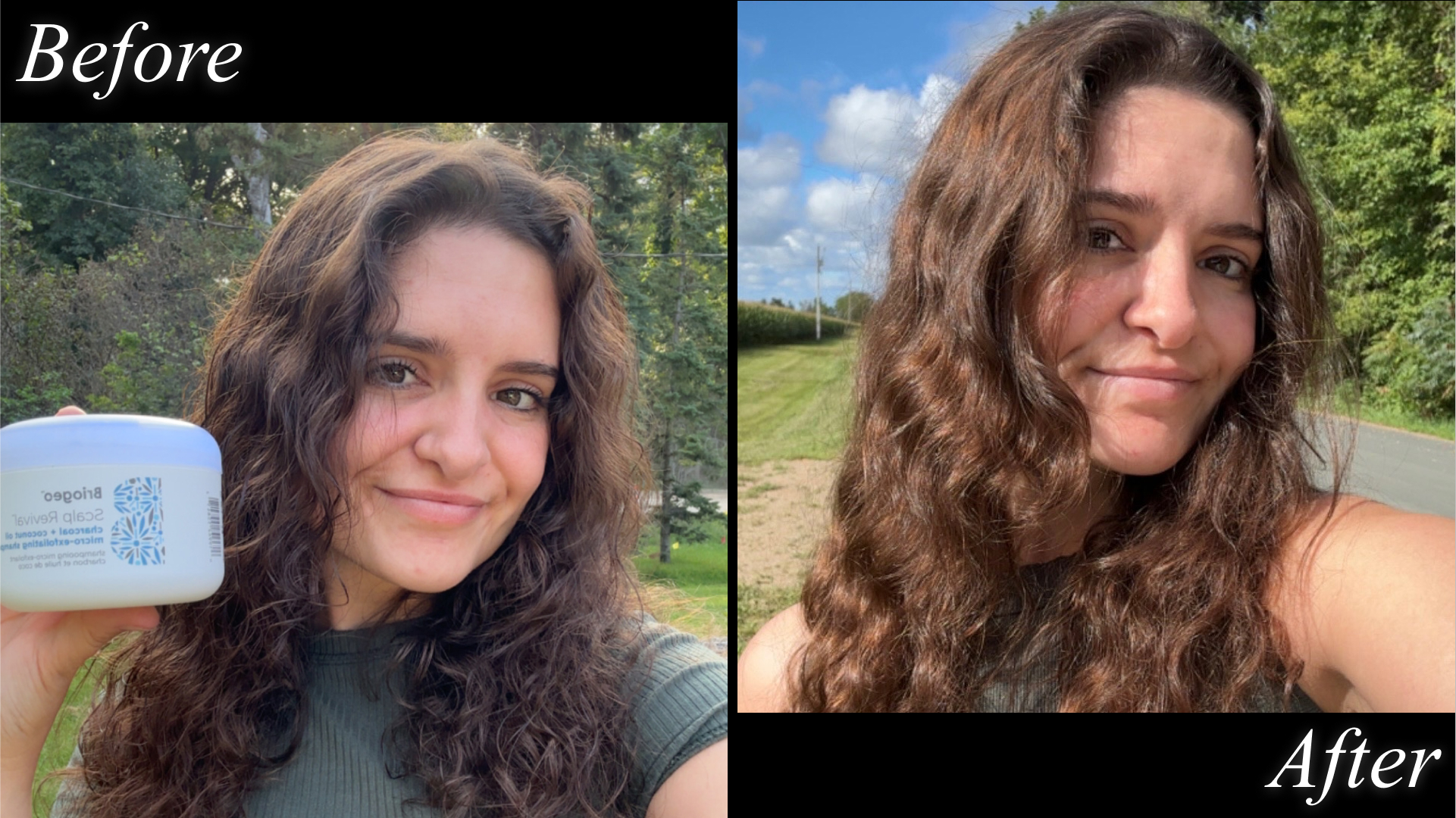 Maddison Scharf shows off her curls before and after testing Briogeo&#039;s Exfoliating Clarifying Shampoo.