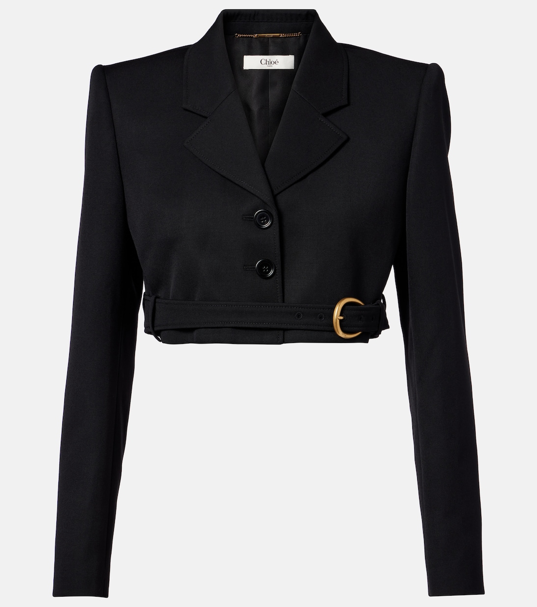 Cropped Virgin Wool Blazer in Black - Chloe