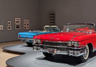 1965 Ford Mustang and 1959 Cadillac Eldorado Biarritz, seen at Motion car exhibition at Guggenheim Bilbao, curated by Norman Foster
