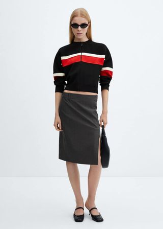 Mango Pinstripe Midi Skirt