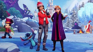 Disney Dreamlight Valley loading screen featuring Anna, Mickey and Stitch